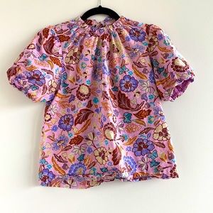 Ann Taylor purple Floral puff sleeve blouse xs